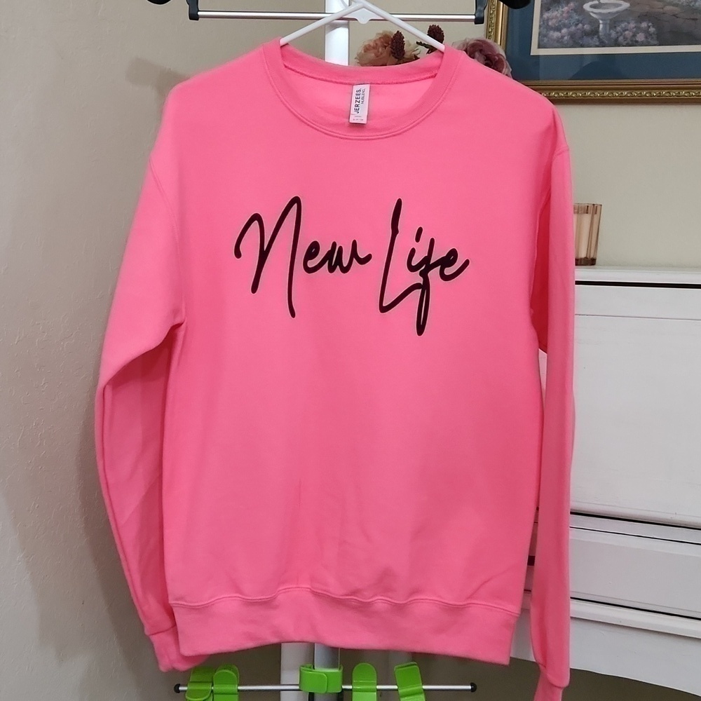 New Oversized Grafic Sweater New Life Blokecore Y2k Pink Size Small Blokecore